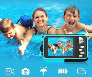 Aparat cyfrowy Slowmoose Aparat cyfrowy YISENCE 4K 56 MP wodoodporny do nurkowania karta 32 GB 2