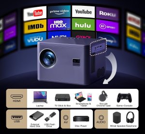Projektor Book on Demand Ltd. YEZMEK Projektor wideo 4K 6D/4P zoom 20000l 1080p kino domowe/outdoorowe 6