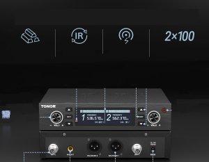 Zestaw TONOR TW750 mikrofon bezprzewodowy radiowy UHF 2 x 100 4