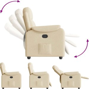 vidaXL Fotel rozkładany, kremowy, obity tkaniną 6