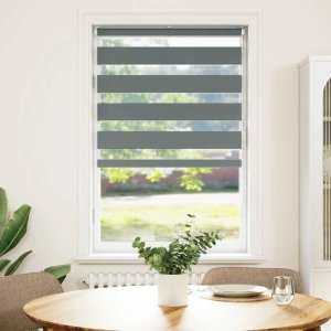 vidaXL Roleta zebra, ciemnoszara, szerokość tkaniny 85,9 cm, poliester 2