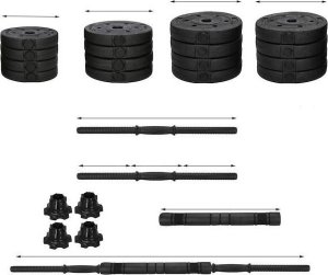 Hantle do ćwiczeń bitumiczne, 20 kg regulowany zestaw: gryf+ kettle UNIWERSALNY 22