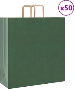 vidaXL Torby papierowe 50 szt. z uchwytami zielone 45x17x48 cm 1
