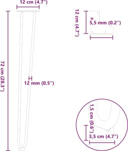 vidaXL Nogi do stołu Hairpin, 4 szt., stal, 72 cm, lita stal 10
