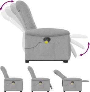 vidaXL Podnoszony fotel masujący, rozkładany, szary, tkanina 8