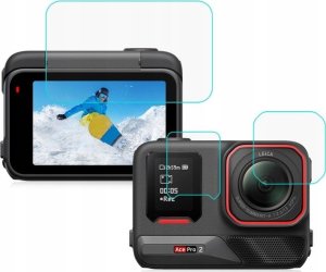 Zestaw Osłona Szkło Hartowane na Obiektyw 2x Ekran LCD - Insta360 ACE PRO 2 / PU711T 1