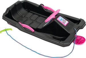 Enero SANKI PLASTIKOWE Z HAMULCEM I KIEROWNICĄ ADAŚ 84x43x25CM CZARNE Z RÓŻOWYM 2
