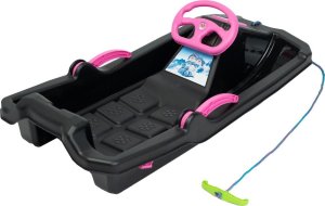 Enero SANKI PLASTIKOWE Z HAMULCEM I KIEROWNICĄ ADAŚ 84x43x25CM CZARNE Z RÓŻOWYM 3