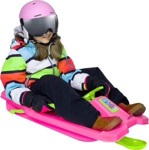 Enero SANKI PLASTIKOWE Z HAMULCEM I KIEROWNICĄ ADAŚ 84x43x25CM CZARNE Z RÓŻOWYM 4