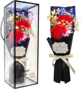 Bukiet zapachowych kwiatów mydlanych w pudełku, róże na prezent, świecące LED ROZ18 3