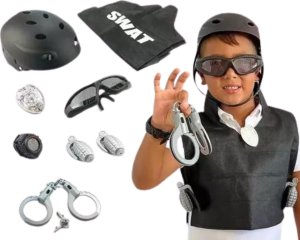 Zestaw Kostium Agent Specjalny Policjant SWAT Kamizelka Kuloodporna Granaty 10