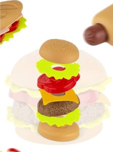 Duży Zestaw Imitacje Jedzenia Frytki Burger Gofry Napój Sztućce 32 Elementy 7