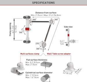 Statyw do Telefonu Tabletu 4-12 Składany Obrotowy Uchwyt na Zacisk 8