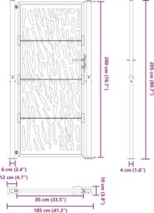 Brama ogrodowa czarna 105x205 cm Stalowy wzór śladu 9