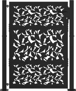 vidaXL Brama ogrodowa czarna 105x130 cm, stalowy wzór liścia 3