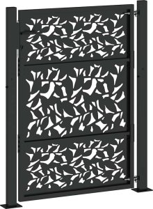 vidaXL Brama ogrodowa czarna 105x130 cm, stalowy wzór liścia 6