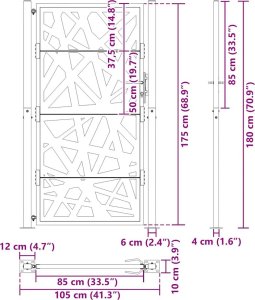 Brama ogrodowa 105x180 cm Stal nierdzewna Lekka konstrukcja 11