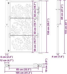Brama ogrodowa czarna 105x155 cm stalowa wzór fali 9