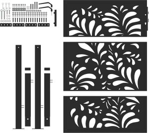 Brama ogrodowa czarna 105x130 cm stalowa wzór fali 4