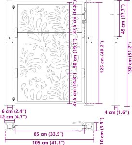 Brama ogrodowa czarna 105x130 cm stalowa wzór fali 9