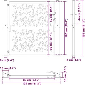 Brama ogrodowa 105x105 cm Stal nierdzewna Wzór liścia 11