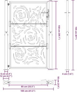 Brama ogrodowa czarna 105x155 cm Stalowy wzór płomienia 9