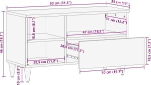 Szafka pod telewizor, czarna, 80x33x46 cm, lite drewno mango 12