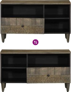 Szafka pod telewizor, czarna, 80x33x46 cm, lite drewno mango 10