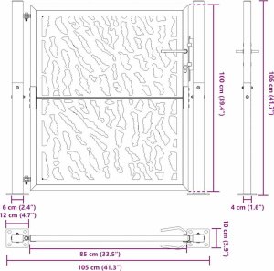 Brama ogrodowa czarna 105x105 cm stalowa konstrukcja 9