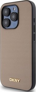DKNY DKHMP15LPGHLME iPhone 15 Pro 6.1" beige/beige hardcase Grained Metal Logo MagSafe 2