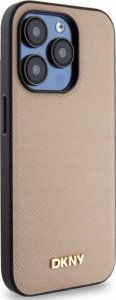 DKNY DKHMP15LPGHLME iPhone 15 Pro 6.1" beige/beige hardcase Grained Metal Logo MagSafe 4