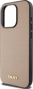 DKNY DKHMP15XPGHLME iPhone 15 Pro Max 6.7" beige/beige hardcase Grained Metal Logo MagSafe 6