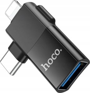 HOCO Adapter OTG Typ C (Męski) / Lightning (Męski) Do USB A (Żeński) 2w1 UA17 Czarny 5