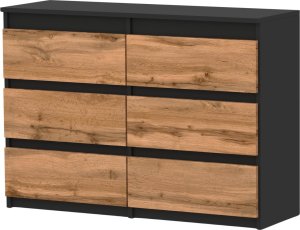 KOMODA Z 6 SZUFLADAMI 100 CM CZARNA DĄB WOTAN POJEMNA SZAFKA RTV LOFT SALON 1