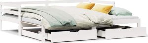 vidaXL vidaXL Sofa rozsuwana z szufladami, bez materaca, białe, 80x200 cm 2