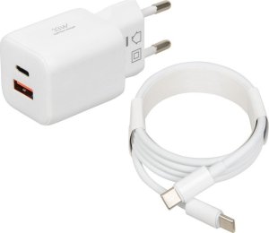 Ładowarka sieciowa iBOX C-42 USB A+C 33W kabel USB-C do USB-C biała 1
