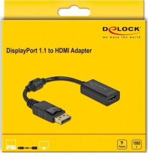 Adapter AV Delock Adapter DisplayPort 1.1 male > HDMI female, passive (Kolor: czarny, 15cm) 2