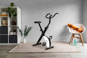 Rowerek treningowy rower stacjonarny fitness mechaniczny licznik komputer płynna regulacja - biały ModernHome 6