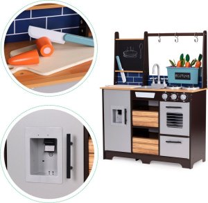 Duża drewniana kuchnia dla dzieci z warzywniakiem i akcesoriami ECOTOYS 8