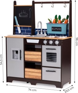 Duża drewniana kuchnia dla dzieci z warzywniakiem i akcesoriami ECOTOYS 9