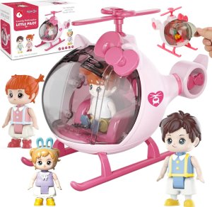 HELIKOPTER Z OTWIERANĄ PRZEDNIĄ KLAPĄ UROCZY RÓŻOWY FIGURKI LALECZEK 1