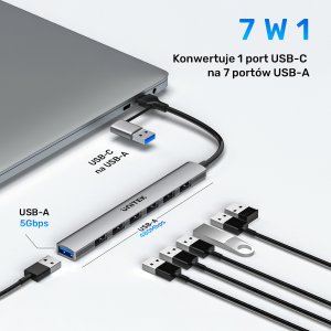 HUB USB Unitek H1209A 7x USB-A 2.0 3.0 (H1209AGY01) 7
