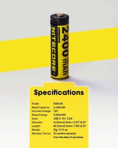 BATTERY RECH. LI-ION AA 1.5V/4PACK NH2400 NITECORE 9