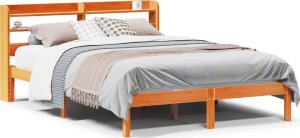 vidaXL Rama łóżka z wezgłowiem, woskowy brąz, 135x190 cm, sosnowa 2