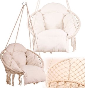 Huśtawka ogrodowa bocianie gniazdo z poduszką XXL ecru 120kg 2