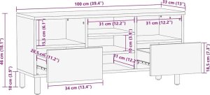 vidaXL Szafka RTV Brązowa 100x33x46 cm Drewno lite Mango 11