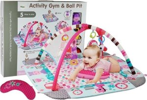 Duża Mata Basen Edukacyjna dla Niemowląt 5w1 z Pałąkami Hipopotam Piłeczki LEAN Toys 1