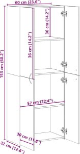 vidaXL Szafka na dokumenty Szara Sonoma 60x32x153 cm Drewno klejone 9
