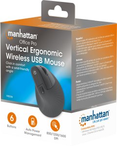 Manhattan 190336 myszka Biuro Po prawej stronie RF Wireless Optyczny 1600 DPI 13