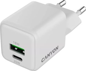 Canyon CU20AC Aparat cyfrowy, Kontroler do gier, Słuchawki, Zestaw słuchawkowy, Telefon komórkowy, Laptop, Power bank, Tablet Biały Prąd przemienny Szybkie ładowanie Wewnętrzna 2